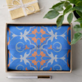 Papier Mousseline Marine Bleu Orange Ethnique Boho Damask Modèle (Cadeau)