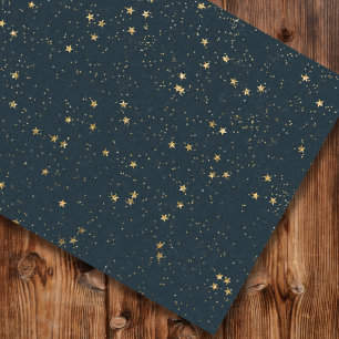 Papier Mousseline Marine Blue & Gold Stars Noël