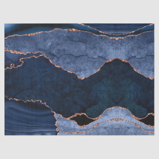 Papier Mousseline Marine Blue Rose Gold Agate Géode moderne Abstrait (Recto)
