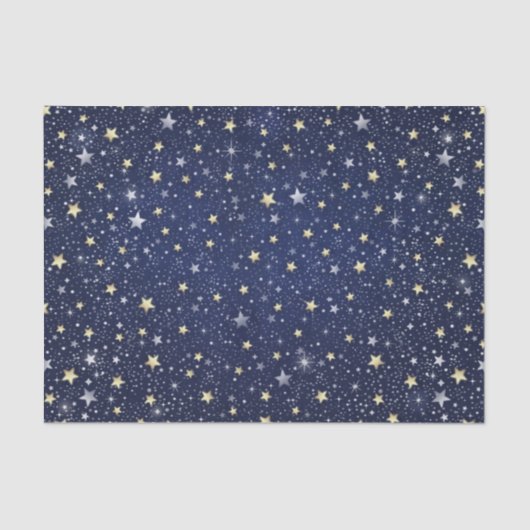 Papier Mousseline Marine Blue White & Gold Stars (Recto)