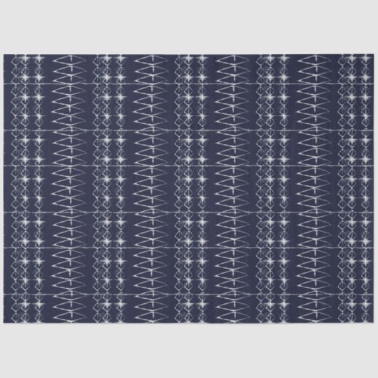 Papier Mousseline Marine Blue White Lines Tie Dye Motif traditionnel (Recto)