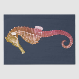 Papier Mousseline Marine Life Cheval rouge sur Dark Navy Blue