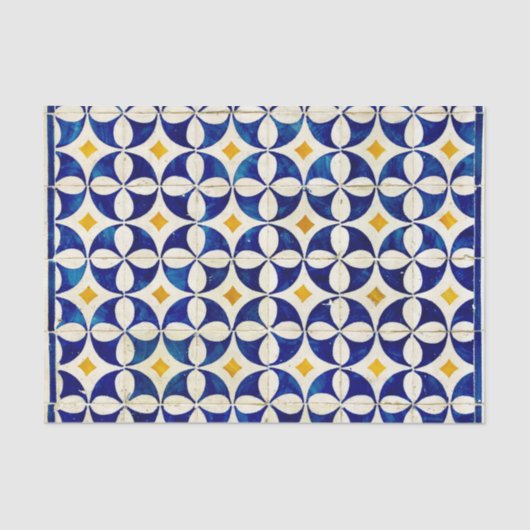 Papier Mousseline Marine marocaine Espagnole Tile Bleu Blanc Jaune (Recto)