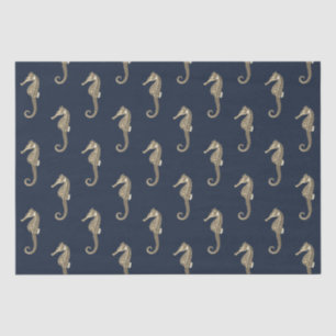 Papier Mousseline Marine vintage Vie Beige Cheval de mer sur bleu ma