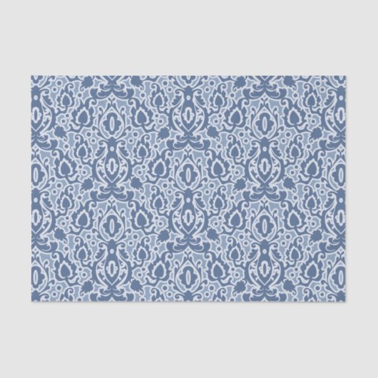 Papier Mousseline Marocain bleu gris Casbah Damask (Recto)