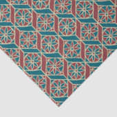 Papier Mousseline Maroon, Motif ethnique Turquoise, Fleurs, Chevrons (Détail)