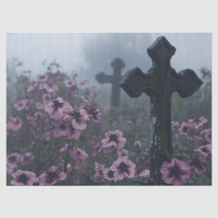 Papier Mousseline Marqueur de gravier gothique Croix Fleurs violette
