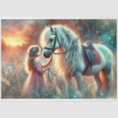 Papier Mousseline Matin Meadow mignon fille et cheval découpage (Recto)