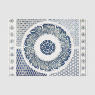 Papier Mousseline Médaillon Chinois : Chinoiserie Bleu Indigo