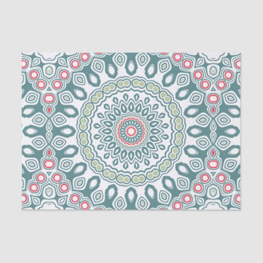 Papier Mousseline Médaillon de style mondial turquoise et vert (Recto)