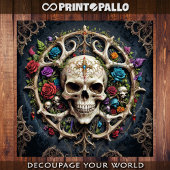 Papier Mousseline Médaillon d'os pirate avec crâne et fleurs