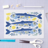 Papier Mousseline Mediterranean Summer Blue and Yellow Sardines (Artisanat)