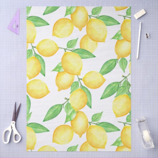 Papier Mousseline Mediterrenean Citrus Lemon pattern (Artisanat)