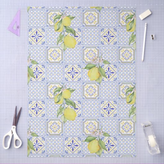 Papier Mousseline Mediterrenean Citrus Lemon pattern (Artisanat)