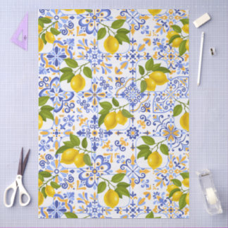 Papier Mousseline Mediterrenean Citrus Lemon pattern