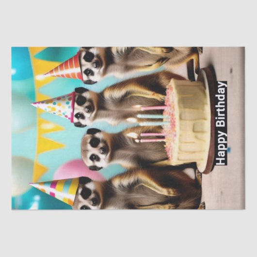 Papier Mousseline Meerkats Anniversaire Avec Gâteau, (Recto)