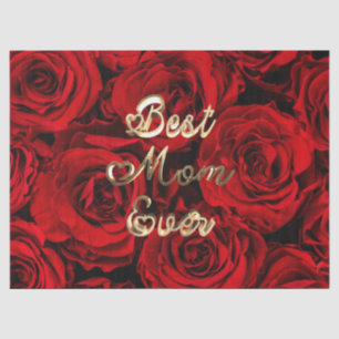 Papier Mousseline Meilleure maman Jamais Coeurs Rouge Roses Floral
