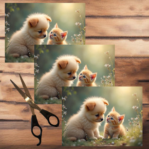 Papier Mousseline Meilleurs amis - mignon chiot et chaton dans l'her