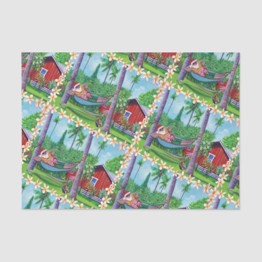 Papier Mousseline Mele Kalikimaka Père Noël en vacances à Hawaii (Recto)