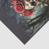Papier Mousseline Memento mori : crâne, fleurs roses et livres (Détail)