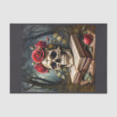 Papier Mousseline Memento mori : crâne, fleurs roses et livres (Recto)