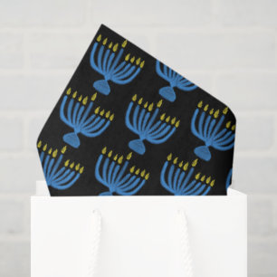 Papier Mousseline Menorah botanique de Hanukkah aquarelle bleue