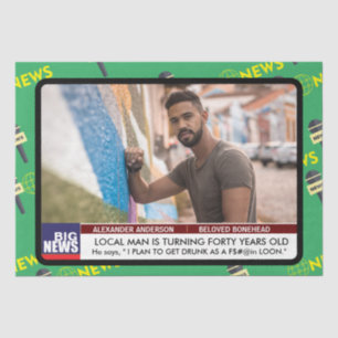 Papier Mousseline Mens Funny 40th Birthday TV News 50th 60th