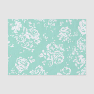 Papier Mousseline Menthe avec le motif floral blanc