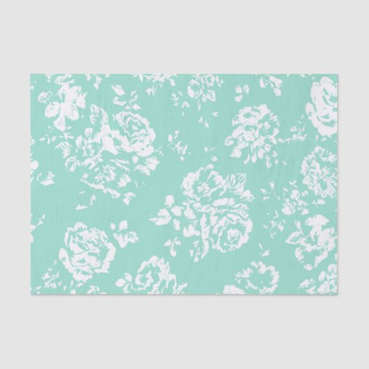 Papier Mousseline Menthe avec le motif floral blanc (Recto)