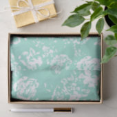 Papier Mousseline Menthe avec le motif floral blanc (Cadeau)