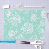 Papier Mousseline Menthe avec le motif floral blanc (Artisanat)