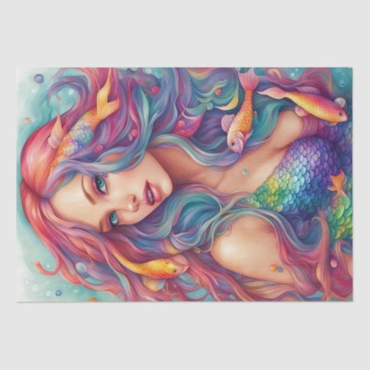 Papier Mousseline Mer arc-en-ciel : Sirène dans le découpage Pastel  (Recto)