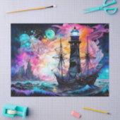 Papier Mousseline Mer orageuse, phare de bateau Lune Abstrait (Artisanat)