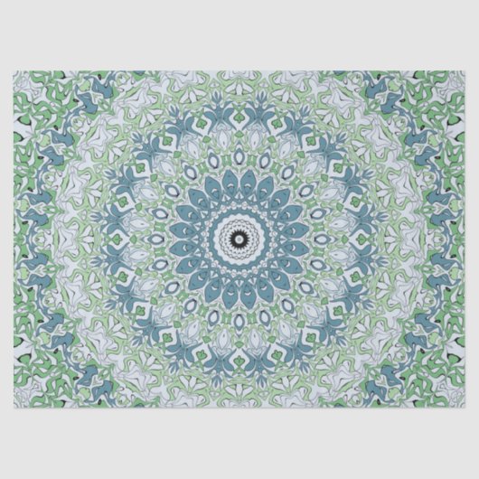 Papier Mousseline Mer Vert et Bleu Côte Motif Mandala (Recto)