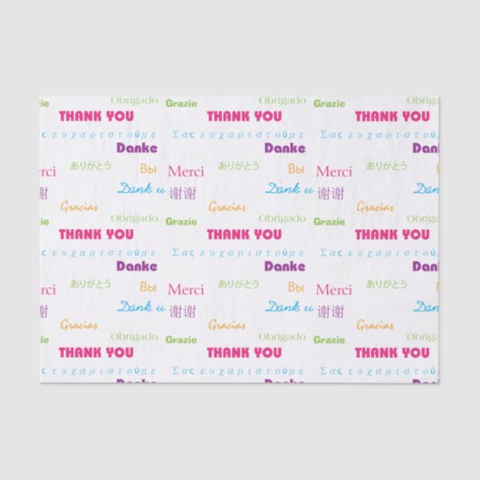 Papier Mousseline Merci Arc-en-ciel de nombreuses langues Texte (Recto)