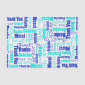 Papier Mousseline Merci bleu et turquoise Collage de mots (Recto)