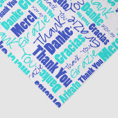 Papier Mousseline Merci bleu et turquoise Collage de mots (Détail)