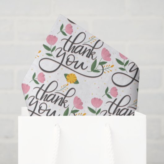 Papier Mousseline Merci- Typographie moderne & accents floraux (Sac cadeau)