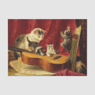 Papier Mousseline Mère Chat et chatons Jouer avec la guitare
