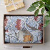 Papier Mousseline Merles d'hiver et branches enneigées (Cadeau)