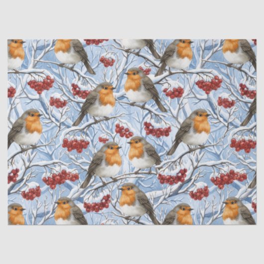 Papier Mousseline Merles d'hiver et branches enneigées (Recto)