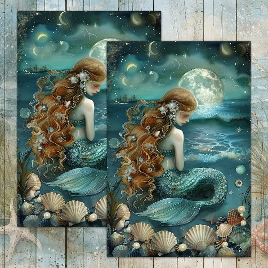 PAPIER MOUSSELINE MERMAID BY MOONLIGHT DECOUPAPAGE TISSUE PAPIER