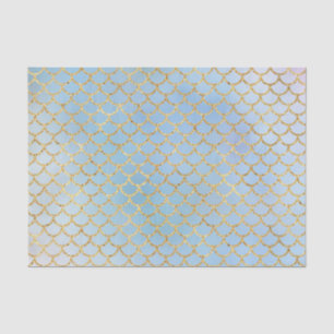 Papier Mousseline Mermaid scales ice blue gold glitter