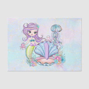 Papier Mousseline Mermaid Sea Life Fête d'anniversaire avec âge pe