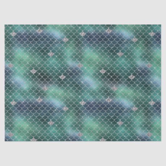 Papier Mousseline Mermaid Silver Turquoise Ocean Glitz (Recto)