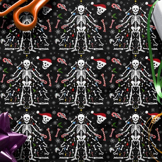 Papier Mousseline Merry Christmas Tree Skeleton Pattern