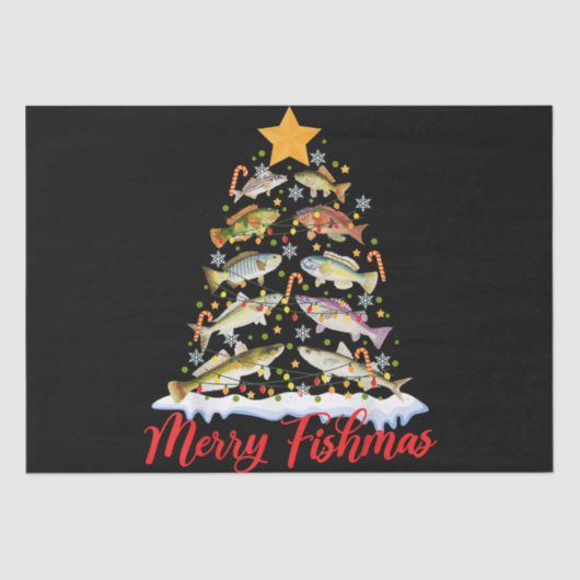 Papier Mousseline Merry Fishmas Funky Christmas Tree Lights Fish Fis (Recto)