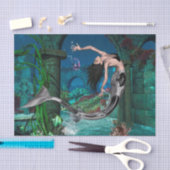 Papier Mousseline Merveilleuse sirène avec poisson imaginaire (Artisanat)