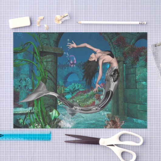 Papier Mousseline Merveilleuse sirène avec poisson imaginaire (Artisanat)