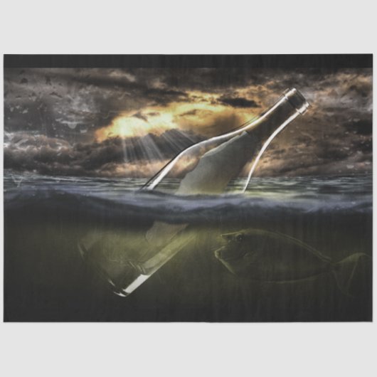 Papier Mousseline Message dans une bouteille Ocean 20-x30 Découpage (Recto)